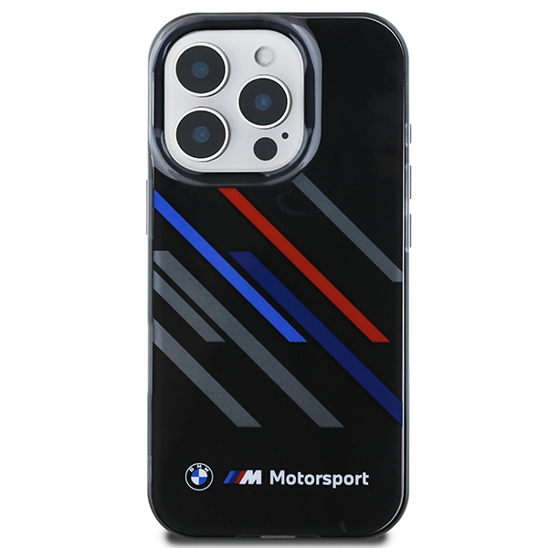 BMW Motorsport IML Random Stripes dėklas iPhone 16 Pro – juodas