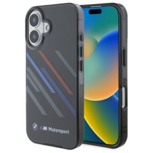 BMW Motorsport IML Random Stripes dėklas iPhone 16 Plus – juodas