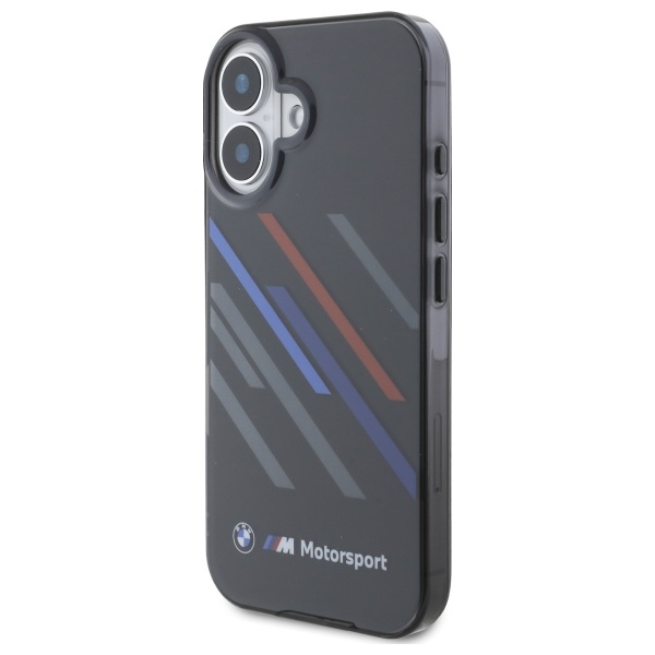 BMW Motorsport IML Random Stripes dėklas iPhone 16 Plus – juodas