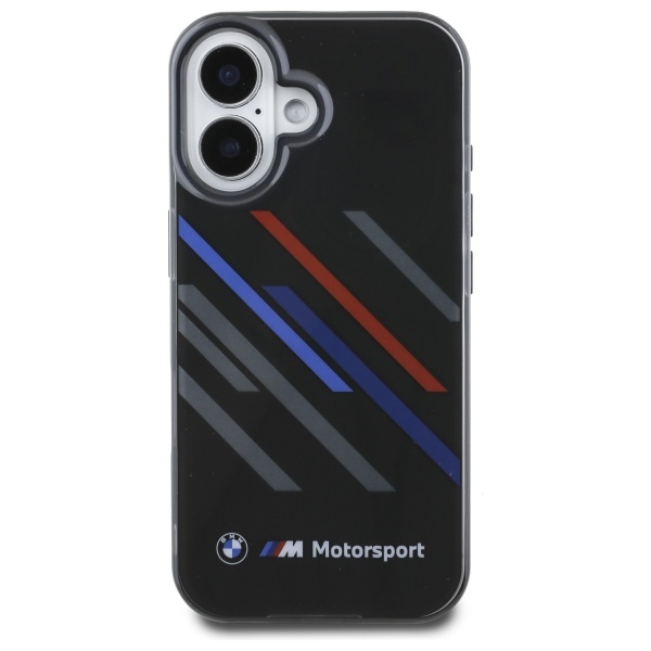 BMW Motorsport IML Random Stripes dėklas iPhone 16 Plus – juodas