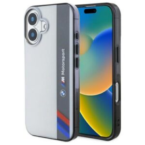 BMW Motorsport dėklas iPhone 16 – pilkas