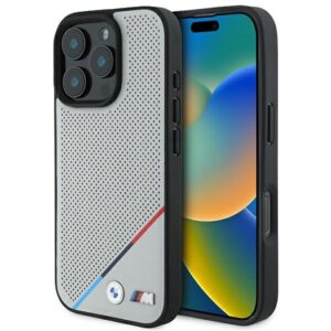 BMW M perforuotas MagSafe dėklas iPhone 16 Pro – pilkas