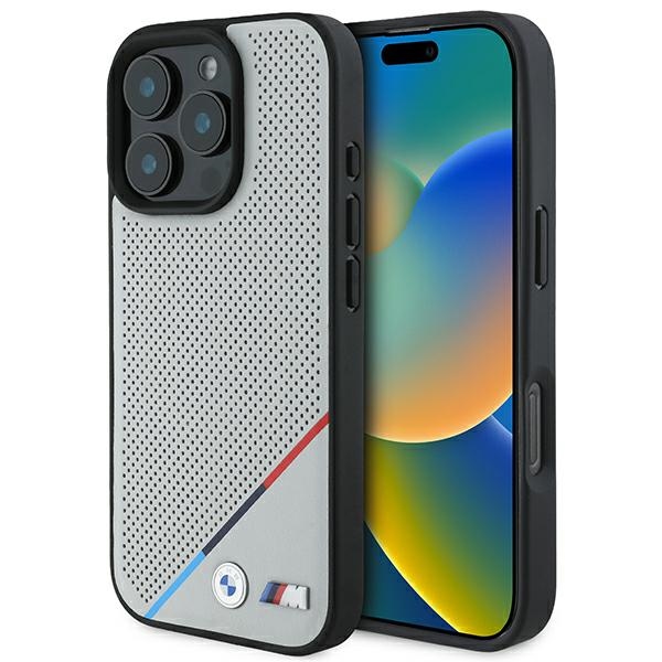 BMW M perforuotas MagSafe dėklas iPhone 16 Pro – pilkas
