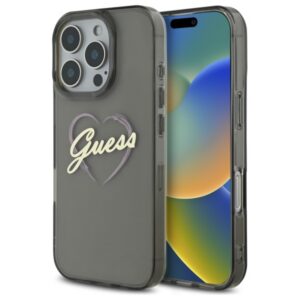 Guess IML Heart dėklas iPhone 16 Pro – juodas