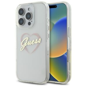Guess IML Heart dėklas iPhone 16 Pro – skaidrus