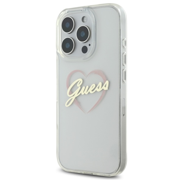 Guess IML Heart dėklas iPhone 16 Pro – skaidrus