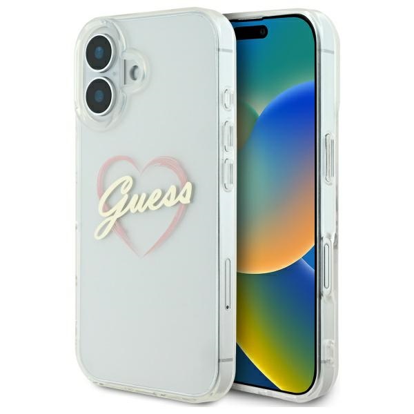 Guess IML Heart dėklas iPhone 16 – skaidrus