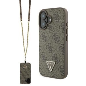 Guess odinis dėklas su dirželiu iPhone 16 – rudas