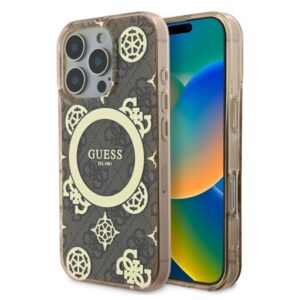 Guess IML Peony 4G MagSafe dėklas iPhone 16 Pro – rudas