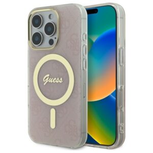 Guess MagSafe dėklas iPhone 16 Pro – rožinis
