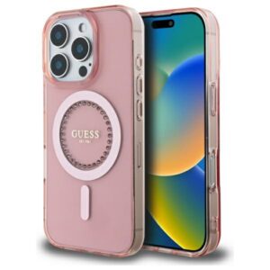 Guess MagSafe dėklas iPhone 16 Pro – rožinis