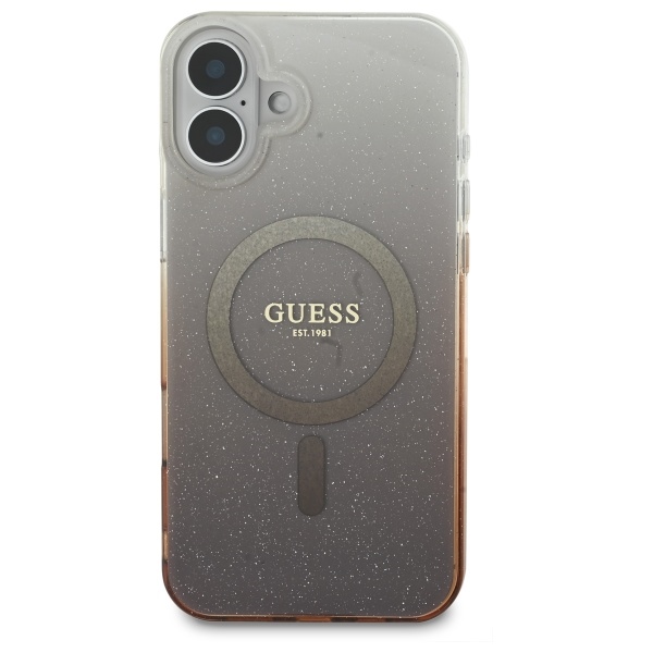 Guess blizgus MagSafe dėklas iPhone 16 – rudas