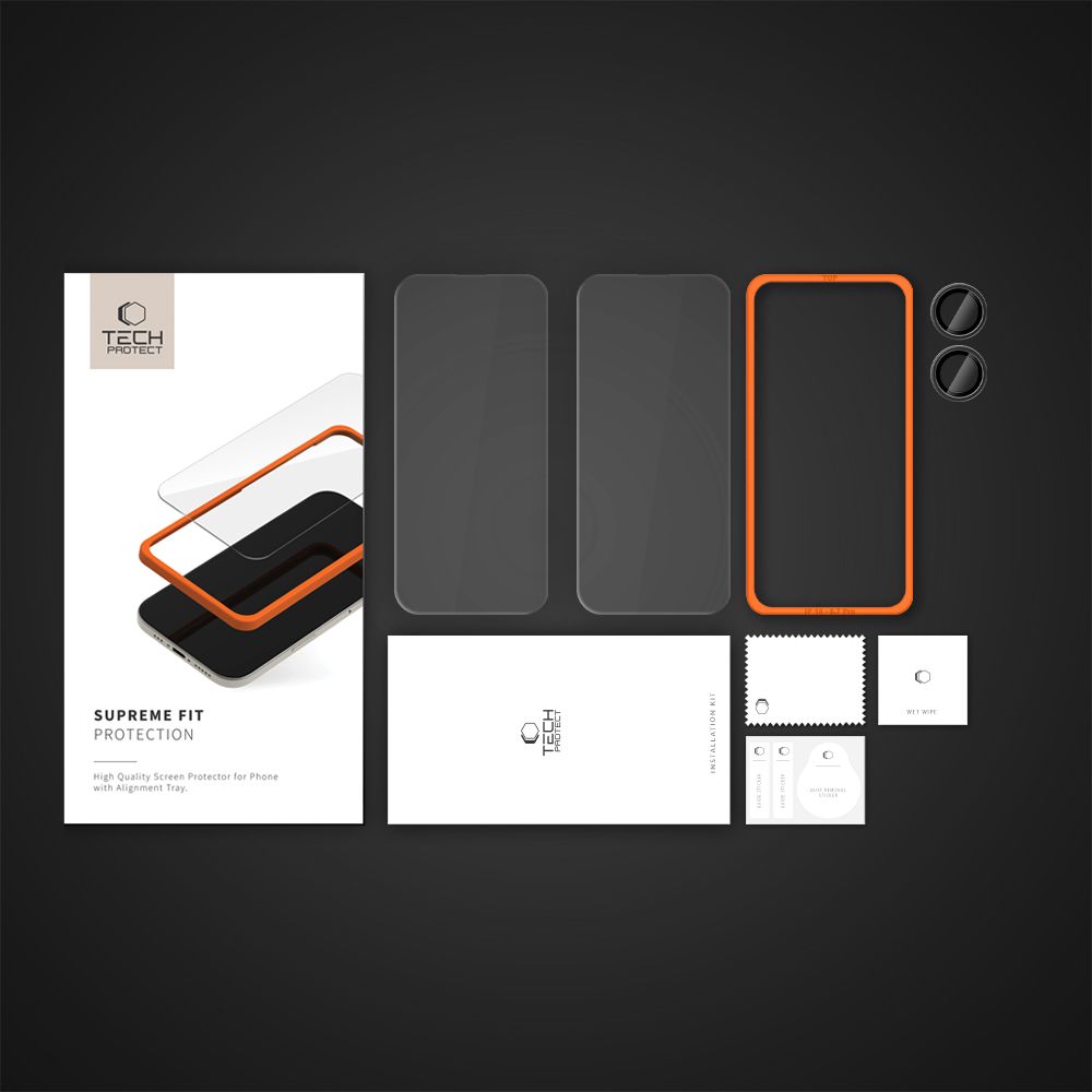 Apsauginis stiklas Tech-Protect Supreme Set iPhone 16, skaidrus, 3 vnt.