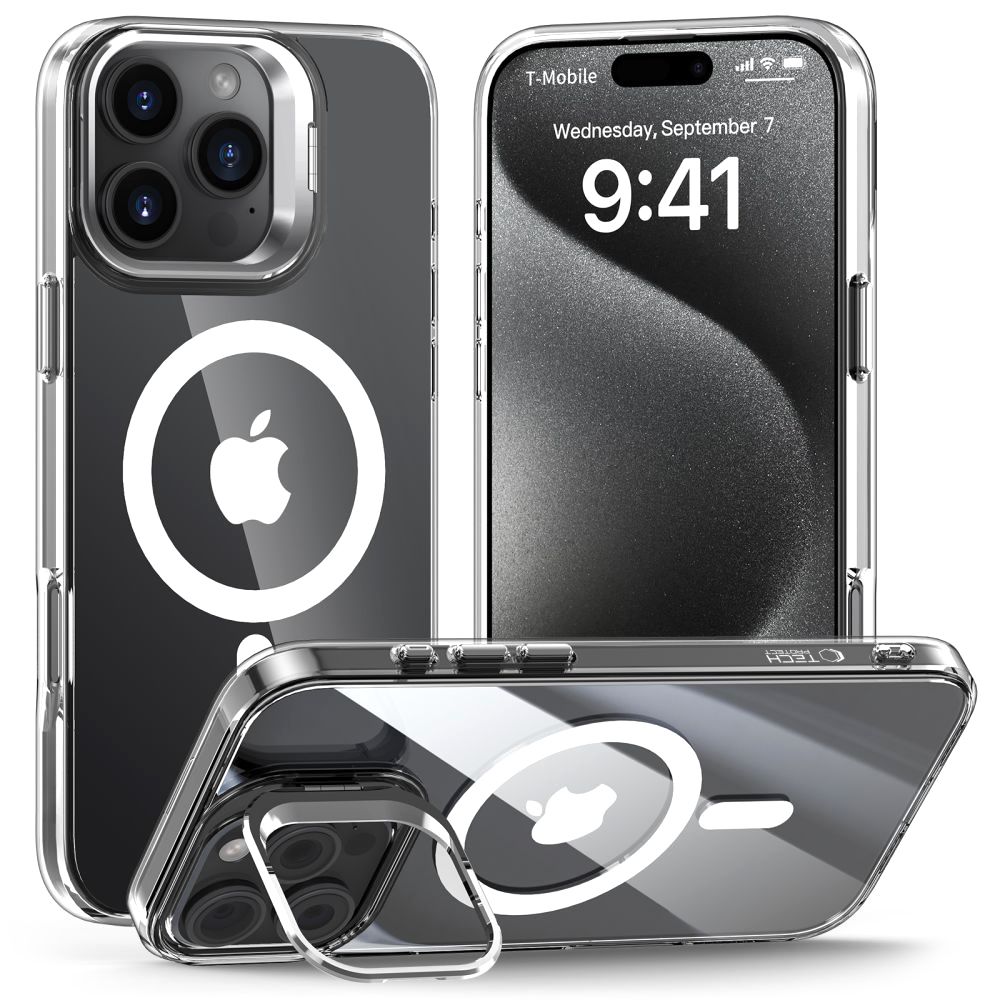 Dėklas Tech-Protect Magstand MagSafe iPhone 16 Pro, skaidrus