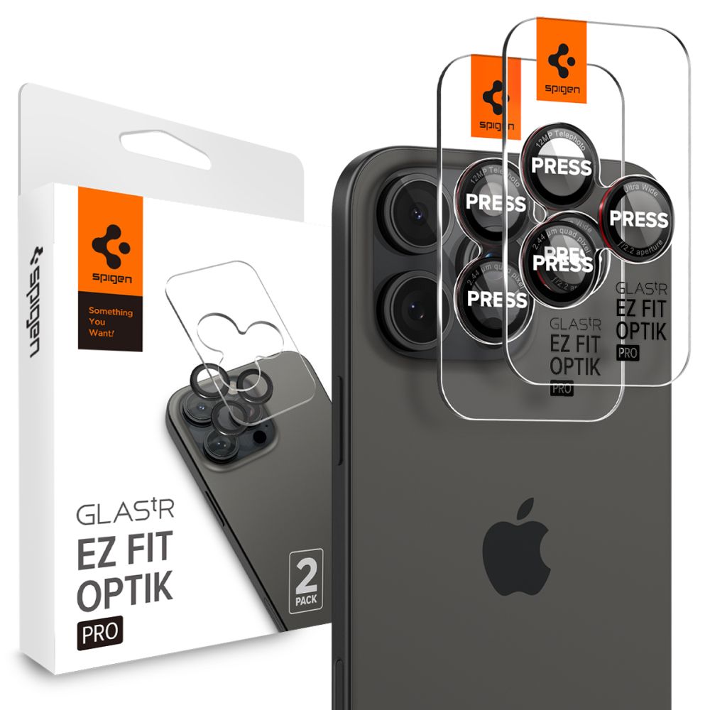 Kameros apsauginis stiklas Spigen Optik Pro L-Series Glas.tR EZ Fit iPhone 14 Pro / 14 Pro Max / 15 Pro / 15 Pro Max / 16 Pro / 16 Pro Max / 17 Pro / 17 Pro Max, 2 vnt., juodas/raudonas