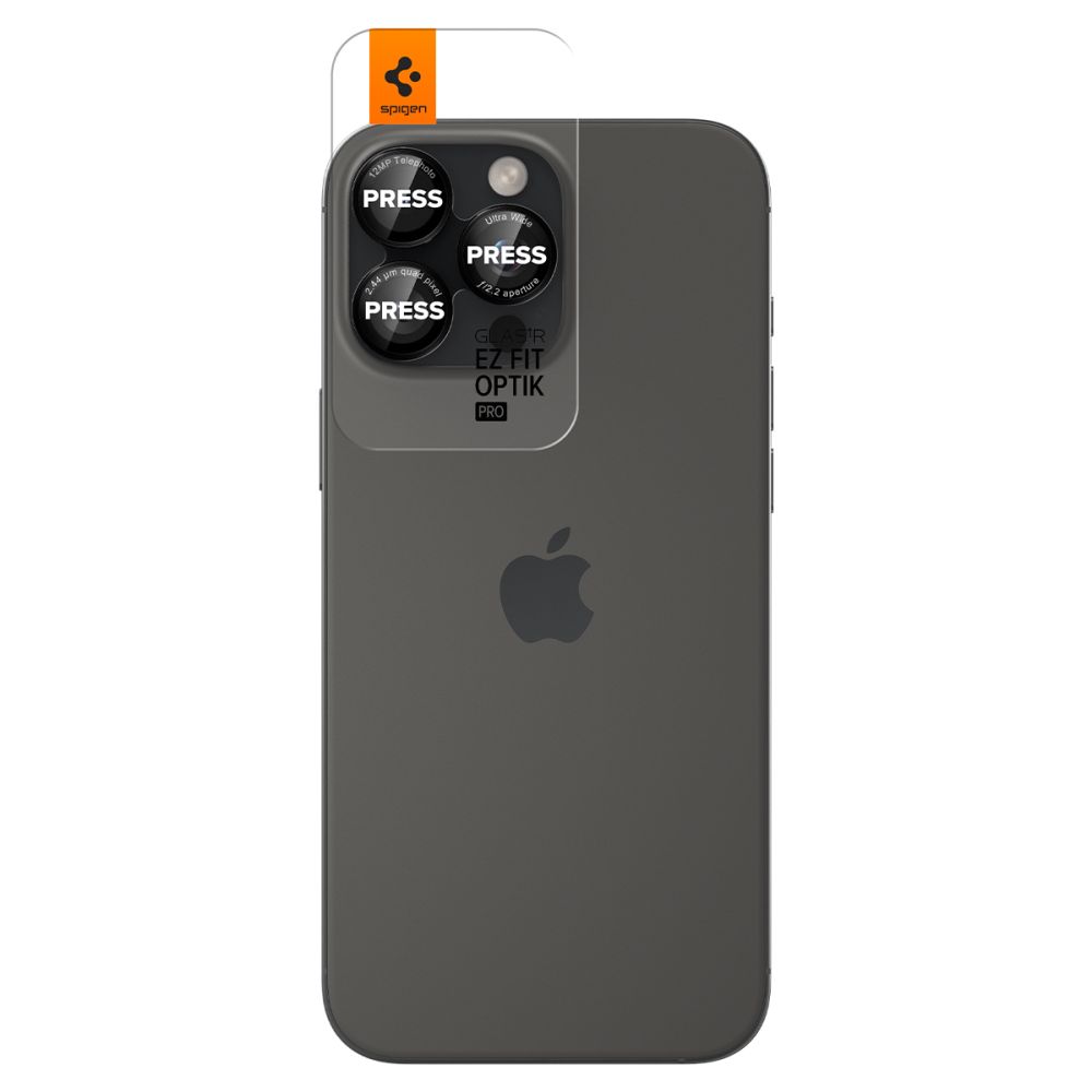 Kameros apsauginis stiklas Spigen Optik Pro L-Series Glas.tR EZ Fit iPhone 14 Pro / 14 Pro Max / 15 Pro / 15 Pro Max / 16 Pro / 16 Pro Max / 17 Pro / 17 Pro Max, 2 vnt., juodas/raudonas