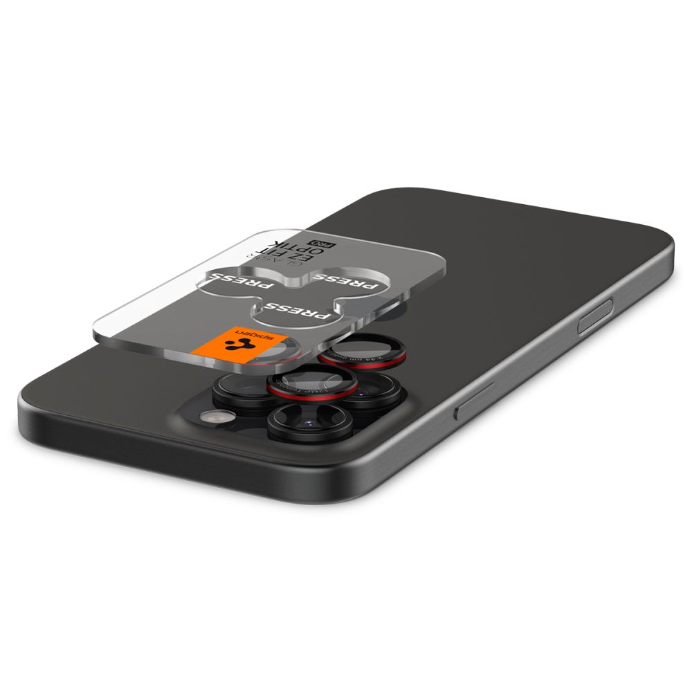 Kameros apsauginis stiklas Spigen Optik Pro L-Series Glas.tR EZ Fit iPhone 14 Pro / 14 Pro Max / 15 Pro / 15 Pro Max / 16 Pro / 16 Pro Max / 17 Pro / 17 Pro Max, 2 vnt., juodas/raudonas