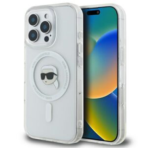 Karl Lagerfeld MagSafe dėklas iPhone 16 Pro – baltas