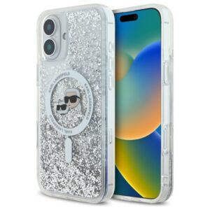 Karl Lagerfeld MagSafe dėklas iPhone 16 Plus – skaidrus, blizgus