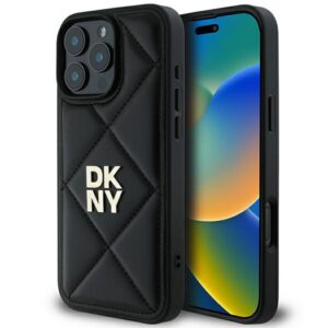 DKNY Quilted Stack Logo dėklas iPhone 16 Pro – juodas