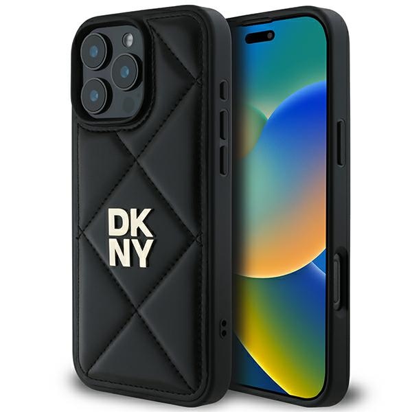 DKNY Quilted Stack Logo dėklas iPhone 16 Pro – juodas
