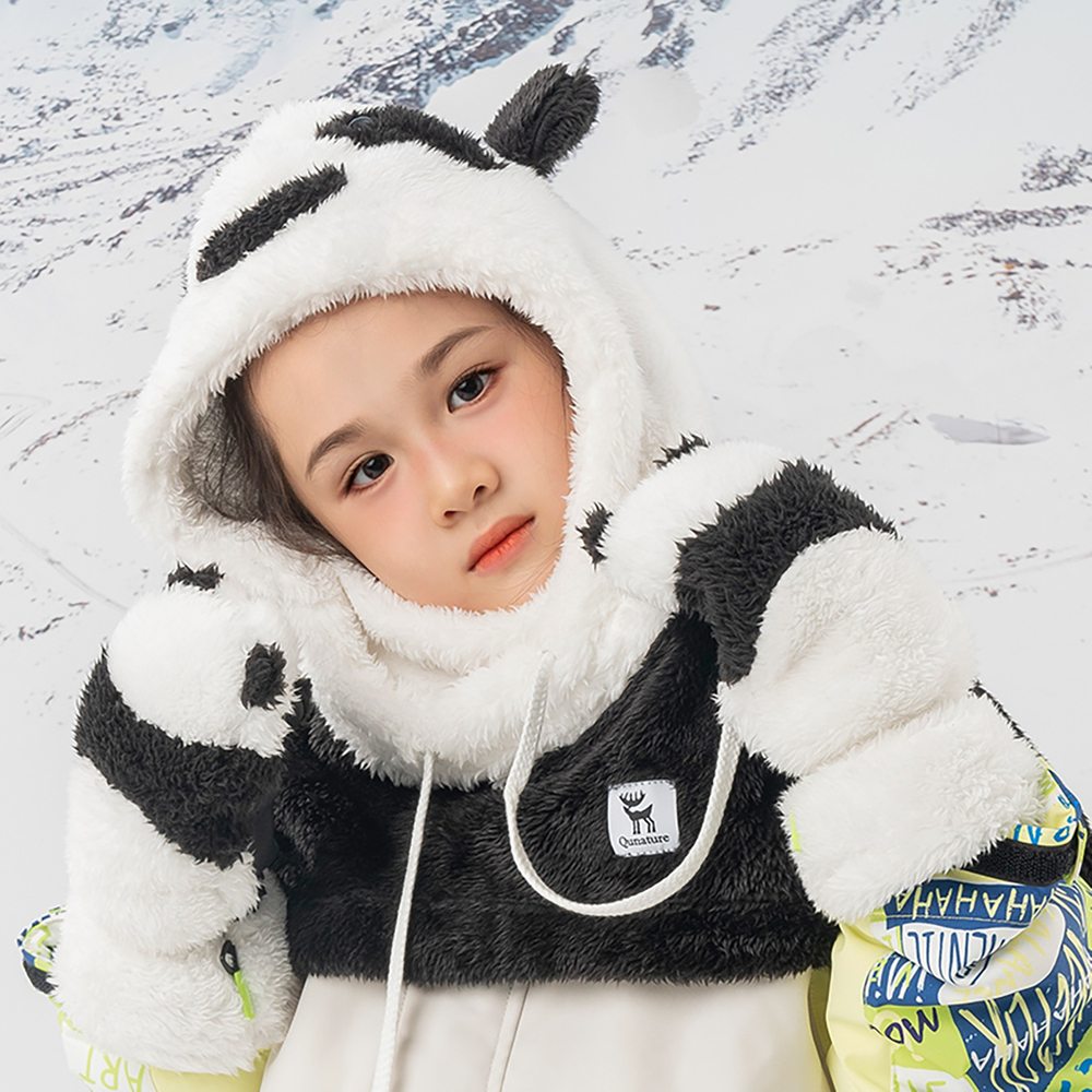 Qunature Panda žieminės pirštinės vaikams ir suaugusiems, dydis S - juoda/balta