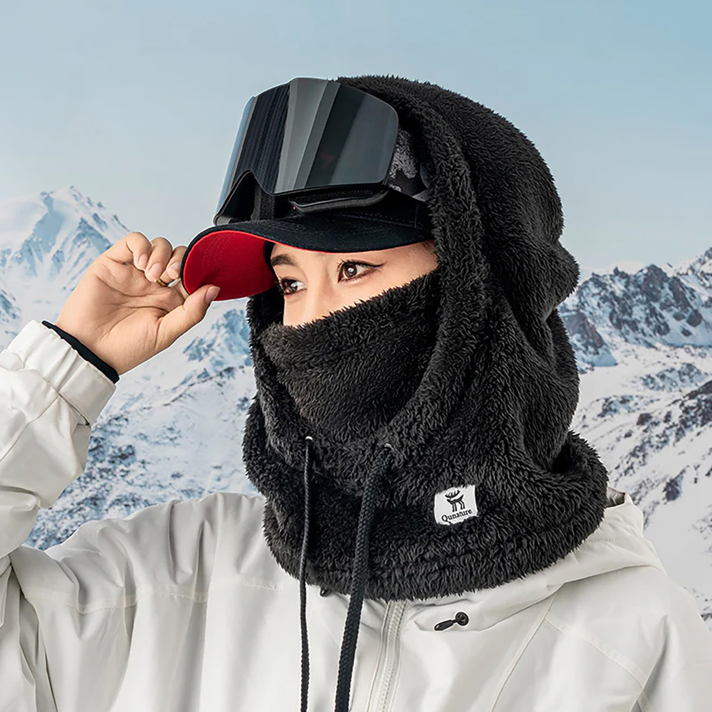 Qunature Arctic Velvet žieminė balaklava, dydis M - juoda