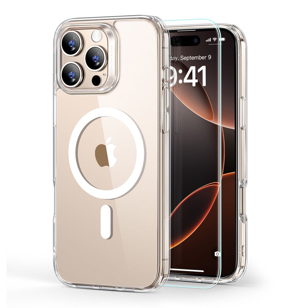 Dėklas ESR Classic Hybrid HaloLock MagSafe su apsauginiu stiklu iPhone 16 Pro Max, skaidrus
