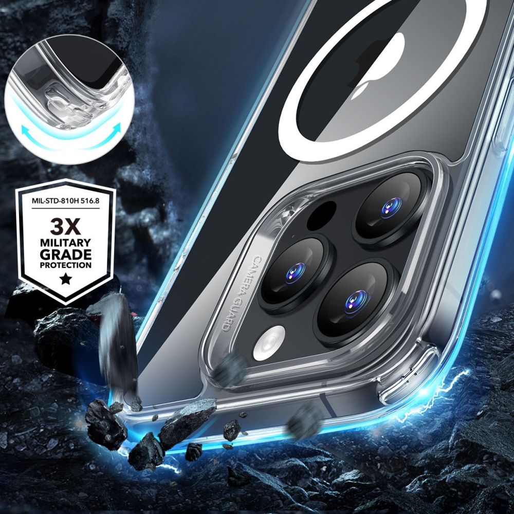 Dėklas ESR Classic Hybrid HaloLock MagSafe su apsauginiu stiklu iPhone 16 Pro Max, skaidrus