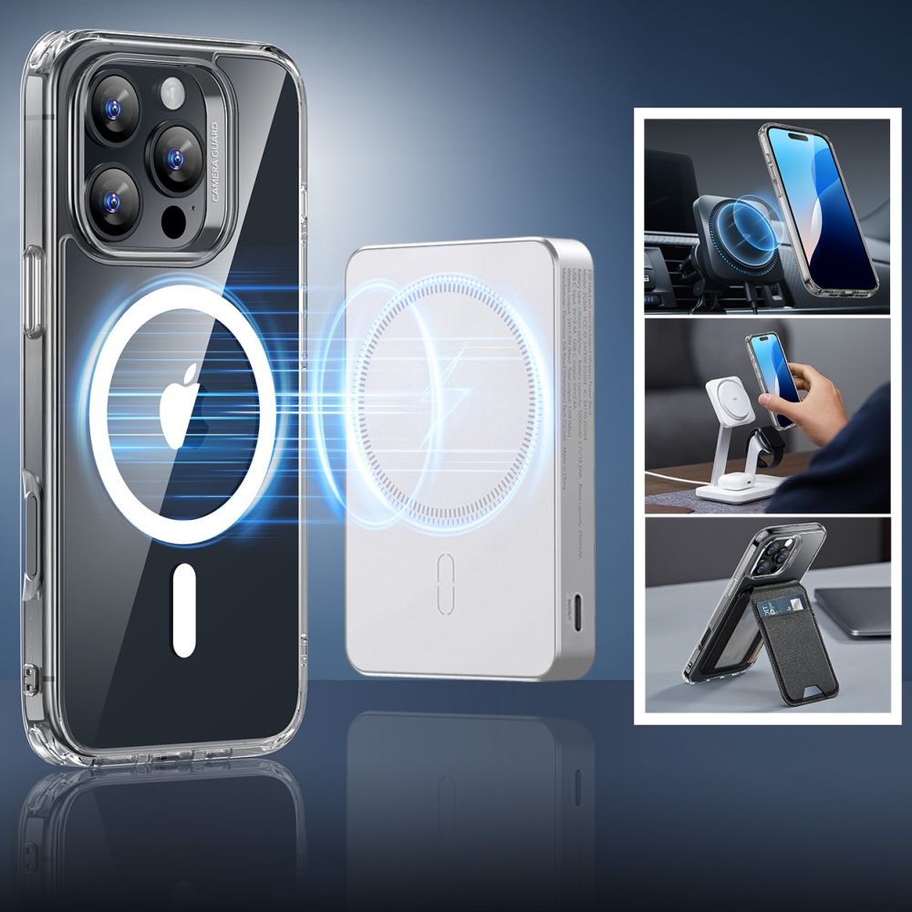 Dėklas ESR Classic Hybrid HaloLock MagSafe su apsauginiu stiklu iPhone 16 Pro Max, skaidrus