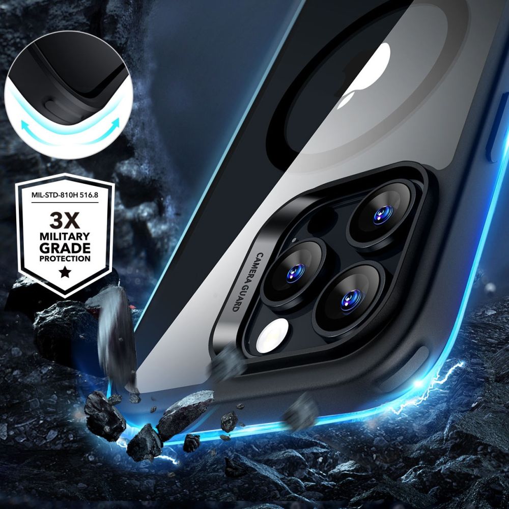Dėklas ESR Classic Hybrid HaloLock MagSafe + apsauginis stiklas iPhone 16 Pro Max, skaidrus/juodas