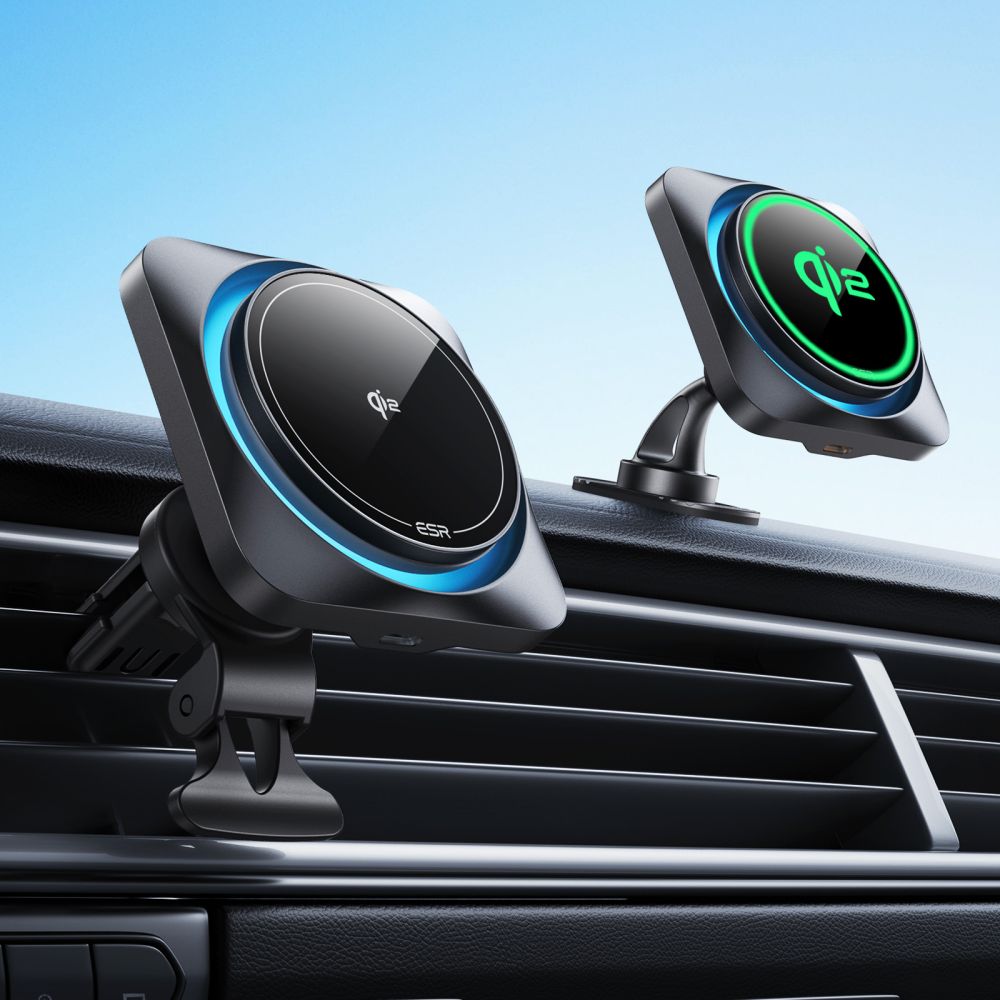 Automobilinis belaidis įkroviklis ESR HaloLock CryoBoost MagSafe Qi2 15W, matinis juodas