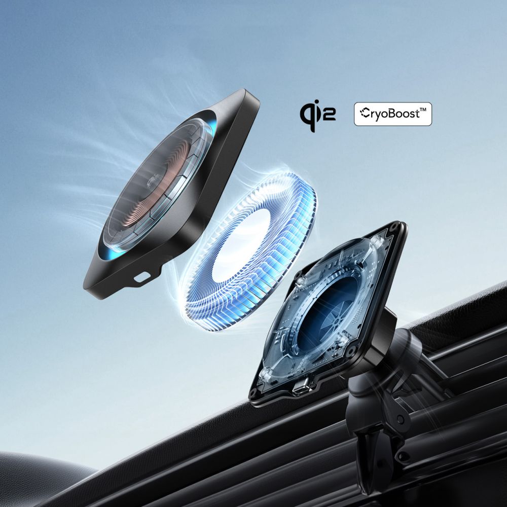 Automobilinis belaidis įkroviklis ESR HaloLock CryoBoost MagSafe Qi2 15W, matinis juodas