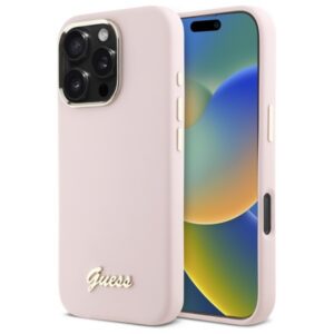 Guess silikoninis dėklas iPhone 16 Pro – rožinis