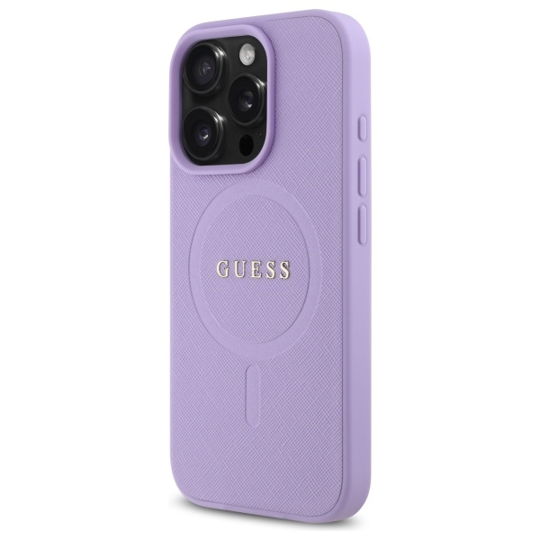 Guess Saffiano MagSafe dėklas iPhone 16 Pro – violetinis