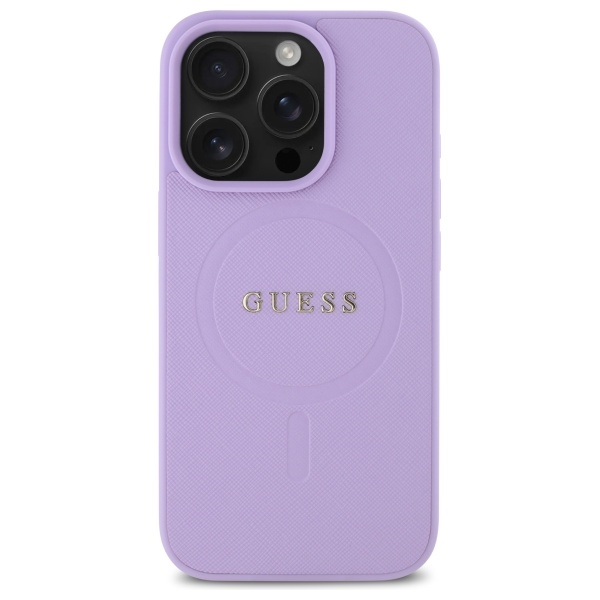 Guess Saffiano MagSafe dėklas iPhone 16 Pro – violetinis