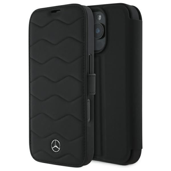 Mercedes-Benz Waves Leather dėklas iPhone 16 Pro Max – juodas