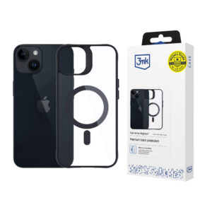 3mk Satin Armor MagCase su MagSafe, skirtas iPhone 13/14 – skaidrus su juodu rėmeliu