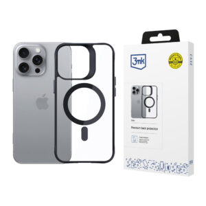 3mk Satin Armor MagCase su MagSafe, skirtas iPhone 16 Pro – skaidrus su juodu rėmeliu