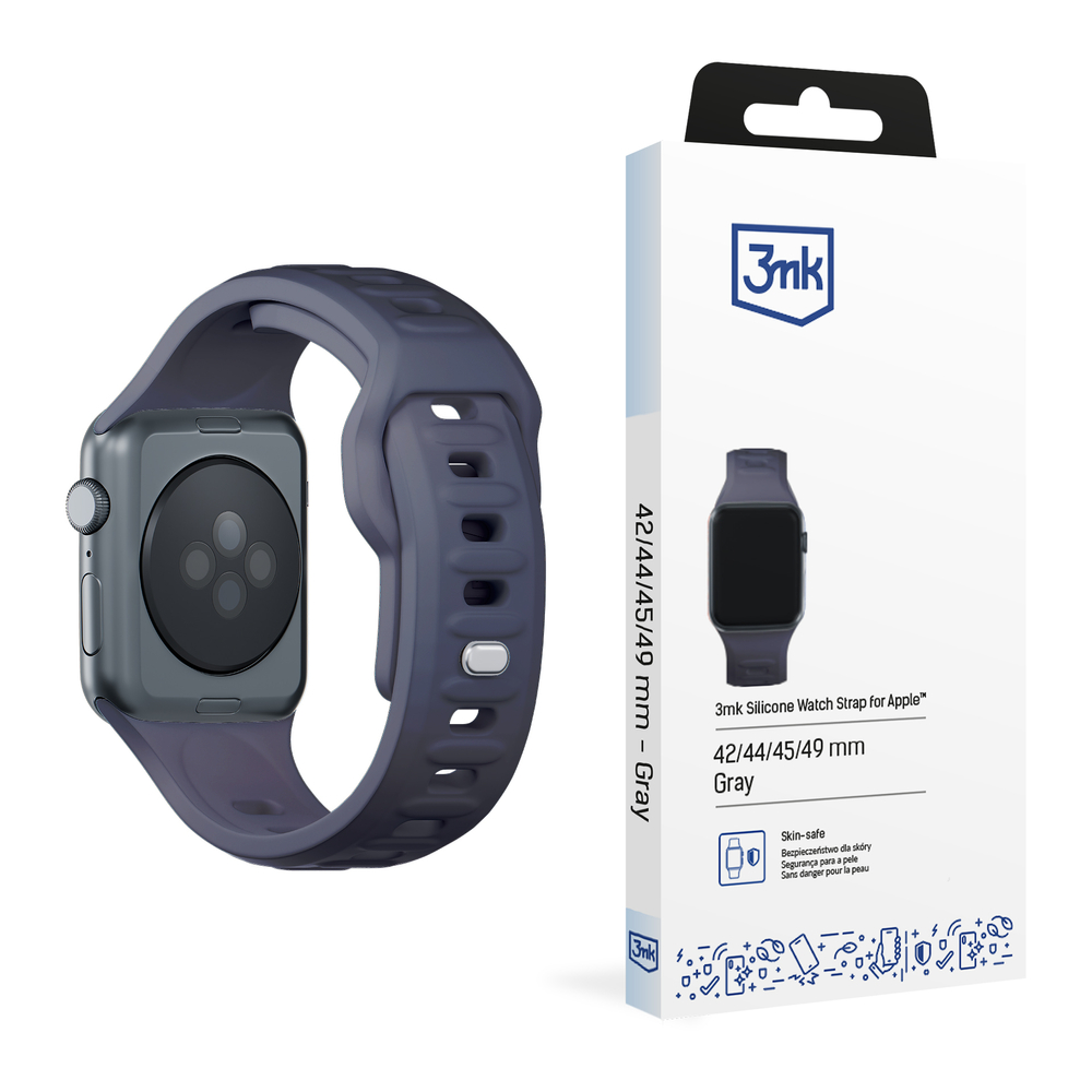 3mk silikoninis laikrodžio dirželis, skirtas Apple Watch 42/44/45/49 mm – pilka