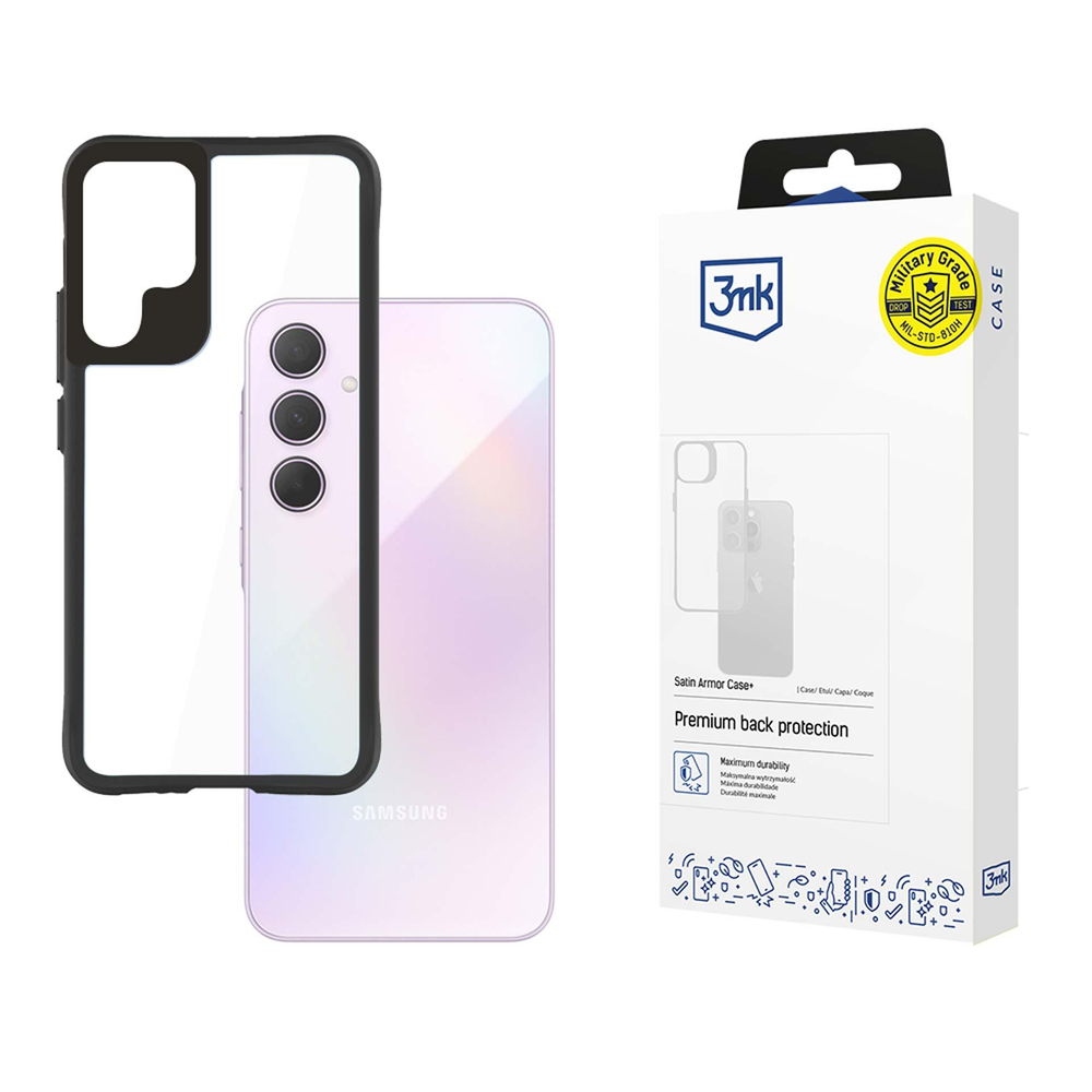 3mk Satin Armor Case+, skirtas Samsung Galaxy A35 5G - skaidrus su juodu rėmeliu