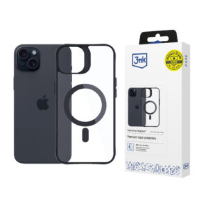 3mk Satin Armor MagCase su MagSafe, skirtas iPhone 15 – skaidrus su juodu rėmeliu