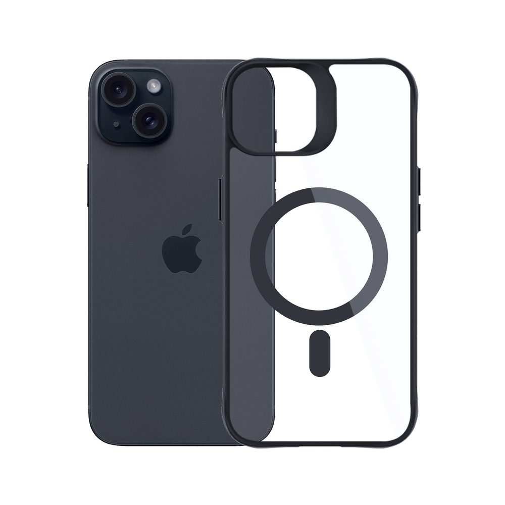 3mk Satin Armor MagCase su MagSafe, skirtas iPhone 15 – skaidrus su juodu rėmeliu
