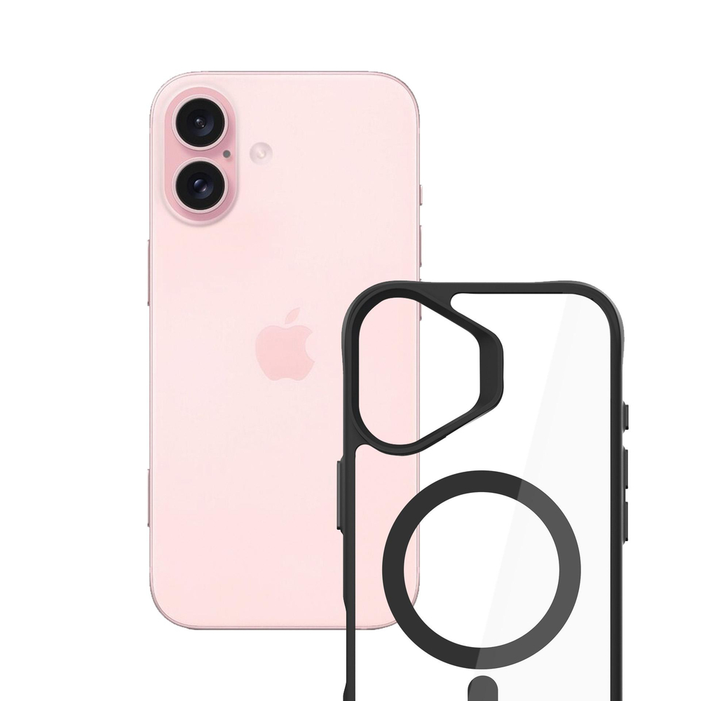 3mk Satin Armor MagCase su MagSafe, skirtas iPhone 16 Plus – skaidrus su juodu rėmeliu