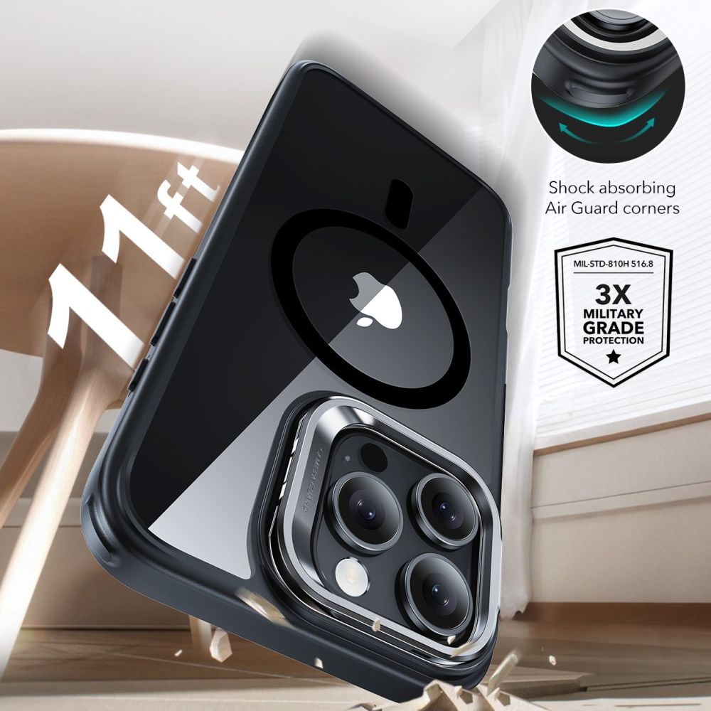 Dėklas ESR Classic Hybrid Kickstand HaloLock MagSafe iPhone 16 Pro, skaidrus/juodas