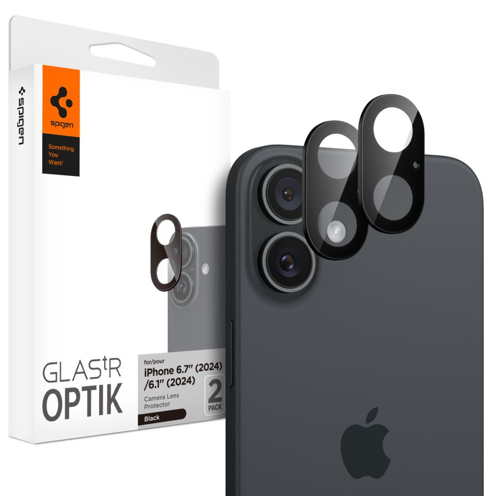 Kameros apsauginis stiklas Spigen Optik Glas.tR iPhone 16 / 16 Plus, 2 vnt., juodas