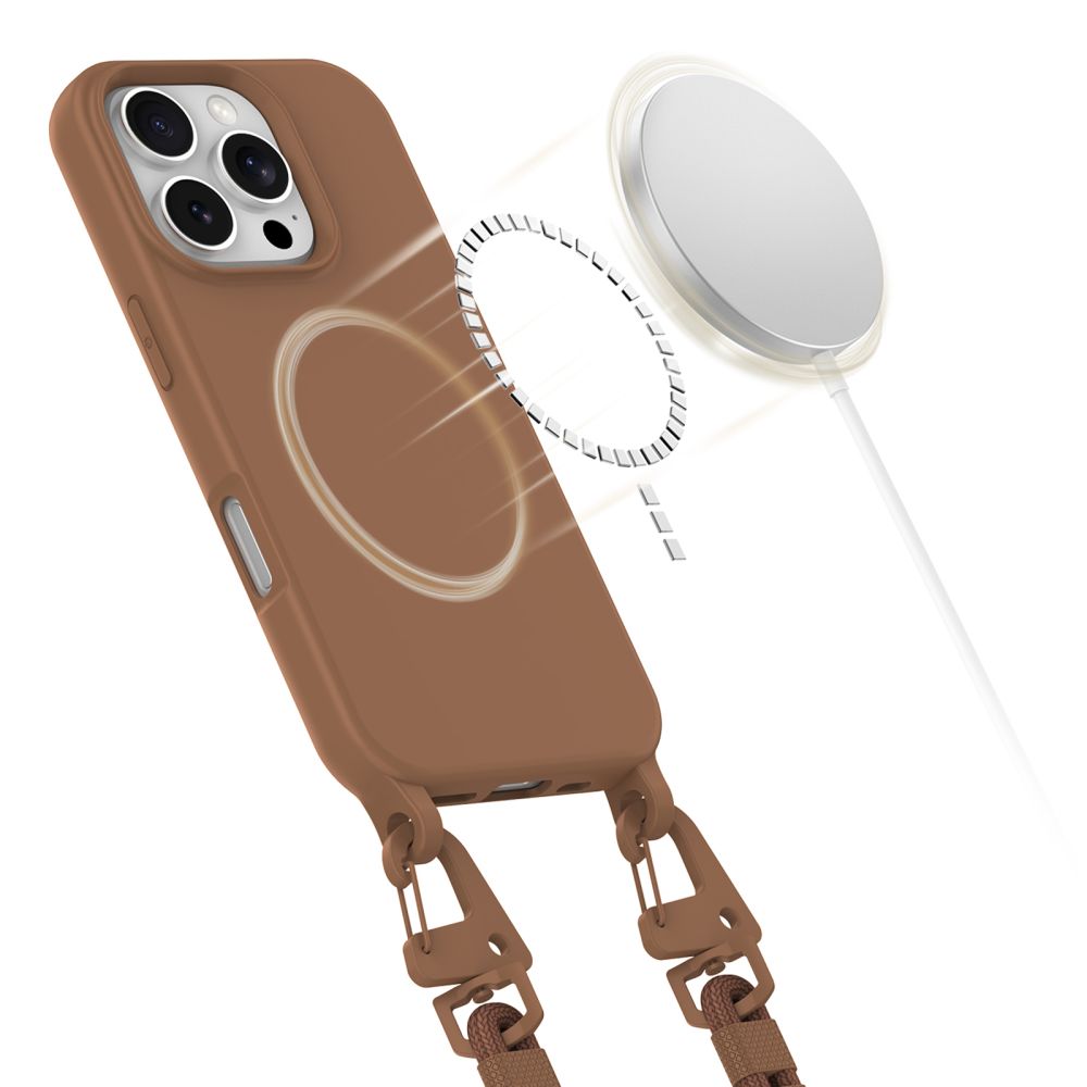 Dėklas Tech-Protect Magnecklace MagSafe iPhone 16 Pro, šokoladinis rudas