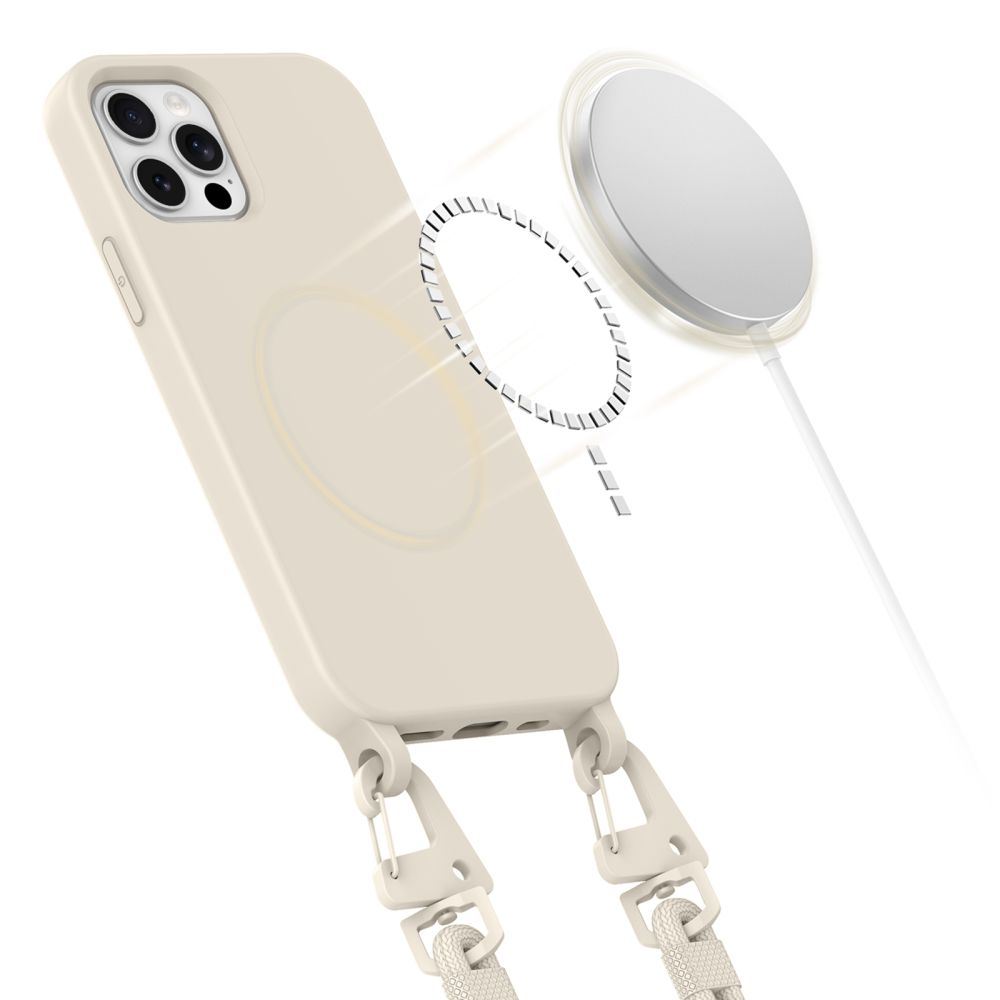 Dėklas Tech-Protect Magnecklace MagSafe iPhone 12 / 12 Pro, kreminis