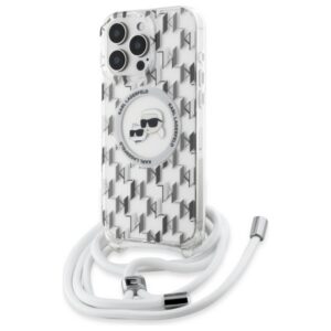 Karl Lagerfeld MagSafe dėklas iPhone 16 Pro – skaidrus su dirželiu