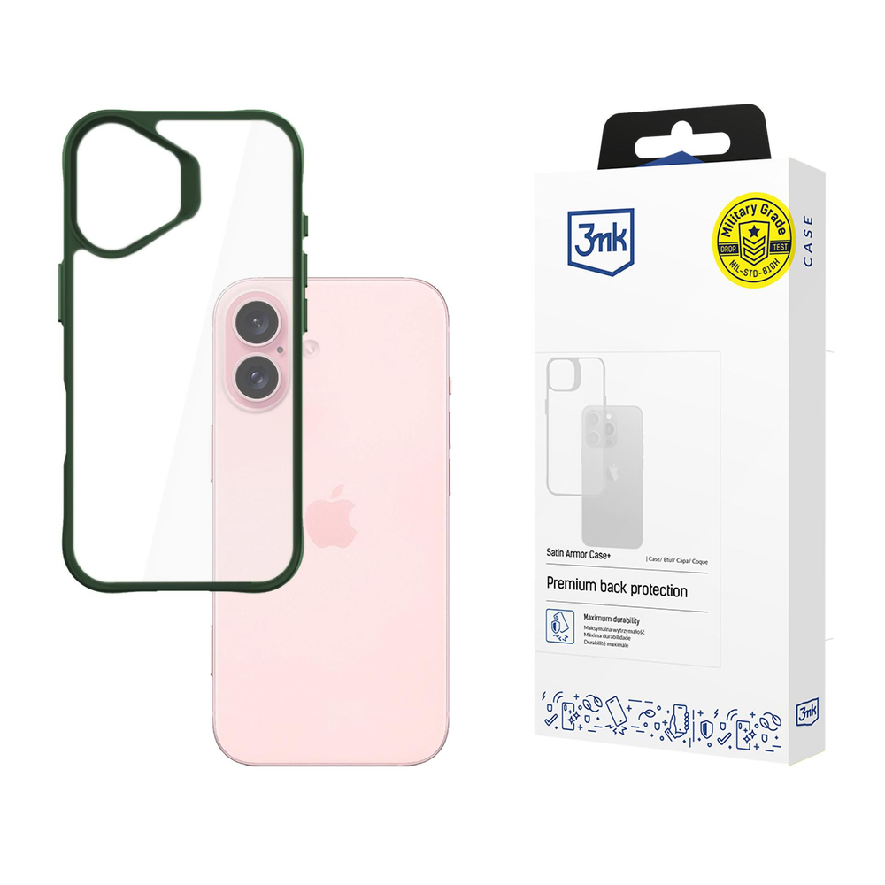 3mk Satin Armor Case+ Green, skirtas Apple iPhone 16 - skaidrus